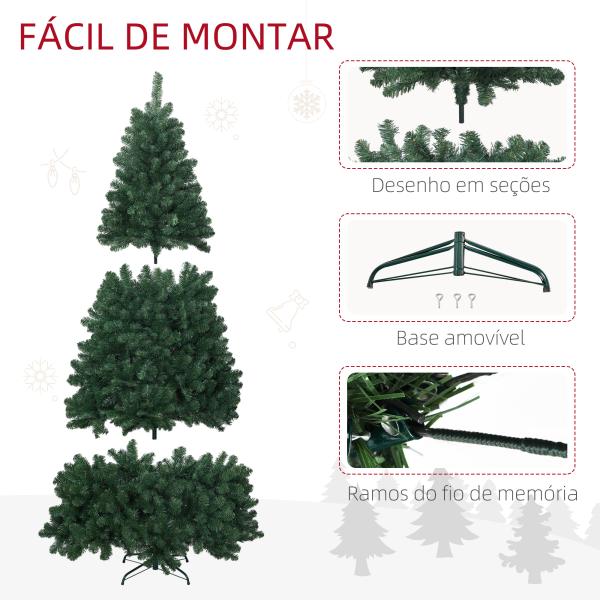 Árvore de Natal Artificial 210 cm com 1064 Ramos de Arame de Memória e Base Recolhível Árvore de Natal Verde