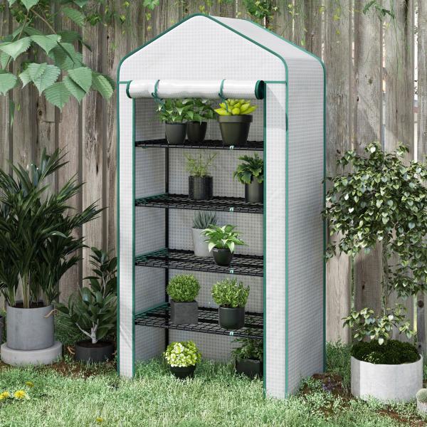 Estufa de Jardim de 5 Prateleiras Estufa Resistente com 1 Porta com Fecho de Correr Anti - UV 90x49x193 cm Branco