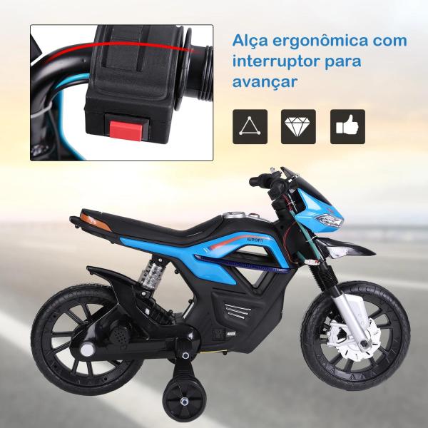 Mota Elétrica Infantil Motocicleta para Crianças acima de 3 anos Bateria 6V com Luzes e Música 105x52,3x62,3 cm Azul