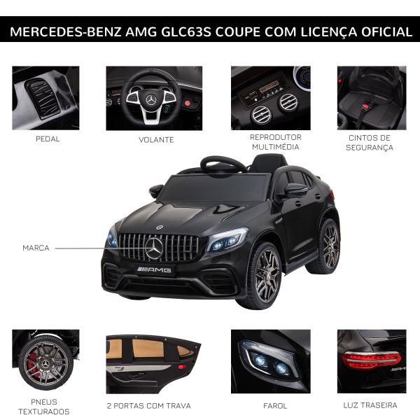 Carro Elétrico Infantil Mercedes AMG 12V com Controle Remoto Música Luzes Abertura da Porta Passeio para Crianças 3 - 5 Anos Preto 115x70x55 cm
