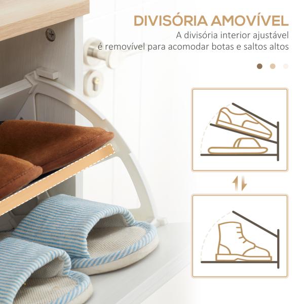 Sapateira Moderna com 3 Gavetas Abatíveis para 12 Pares de Sapatos e Prateleira Ajustável 70x23,5x122cm Branco Envelhecido
