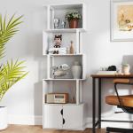 Estante de 5 Níveis em Forma de S Estante de Livros com 5 Prateleiras e 2 Portas 60x23,8x179,2 cm Branco