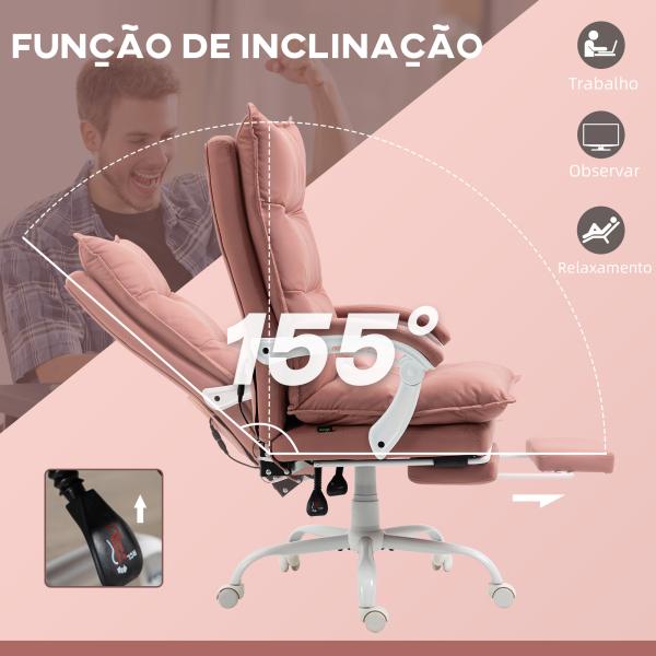 Cadeira de Escritório com 6 Pontos de Massagem e 5 Modos Reclinável com Função de Aquecimento 66x74x114 - 121,5 cm Rosa