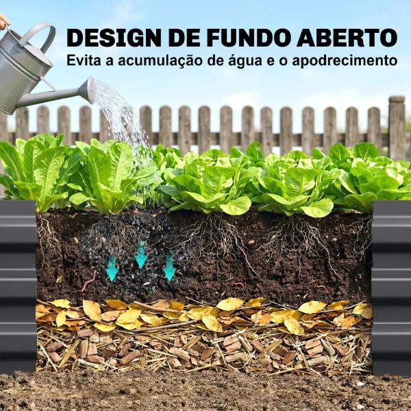 Floreira Exterior Grande Retangular em Aço Galvanizadocom Base Aberta 240x60x30 cm Cinzento Escuro