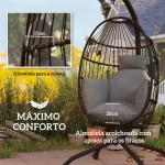Cadeira Suspensa com Suporte Cadeira Baloiço de Jardim com Cesto Dobrável Almofada e Apoio para a Cabeça 120x88x192 cm Preto