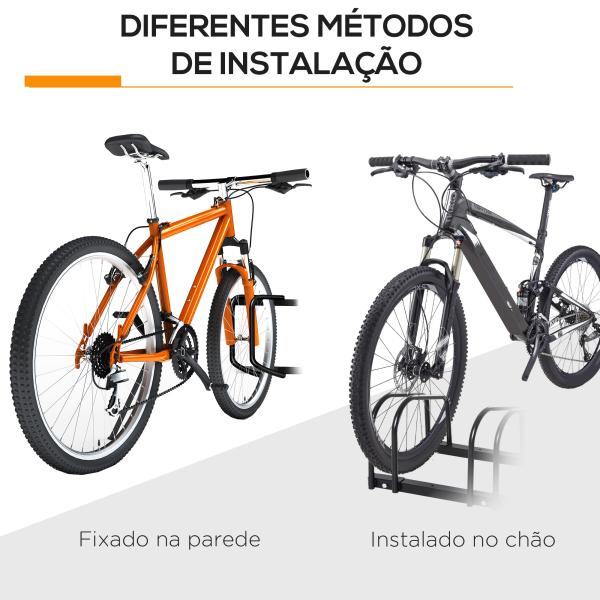 Estacionamento para 4 Bicicletas Suporte de Aço para Estacionar Bicicletas no Chão para Interior e Exterior 110x33x27 cm Preto