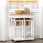 Conjunto de Mesa Alta de Bar e 2 Bancos com Rodas Mesa Dobrável de Cozinha com Bancos 86x75,5x83,5 cm Natural