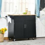 Carrinho de Cozinha com Rodas Móvel Auxiliar de Cozinha com 2 Gavetas 2 Portas Prateleira Ajustável 104x46x91 cm Preto
