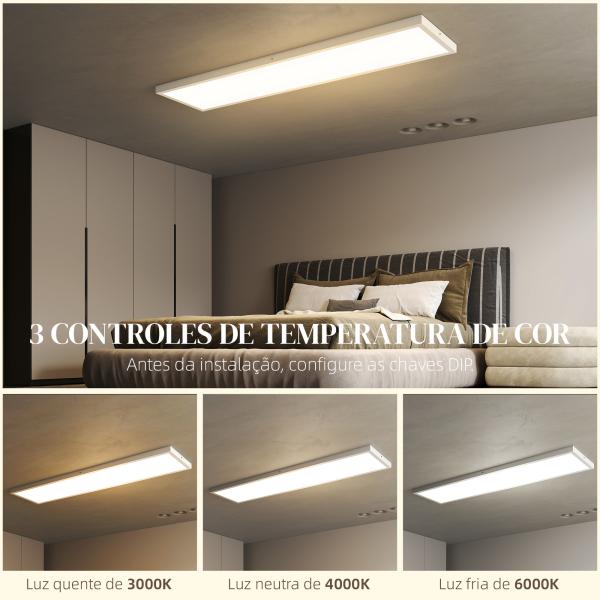 Conjunto de 4 Candeeiros de Teto Reguláveis em Cor com Interruptor DIP e de Parede 3000K/4000K/6000K 120x30x3,7 cm Branco