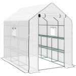 Estufa de Jardim de 3 Níveis com 12 Prateleiras Porta Enrolável Janelas Anti - UV Cobertura de PE 140x213x190 cm Branco