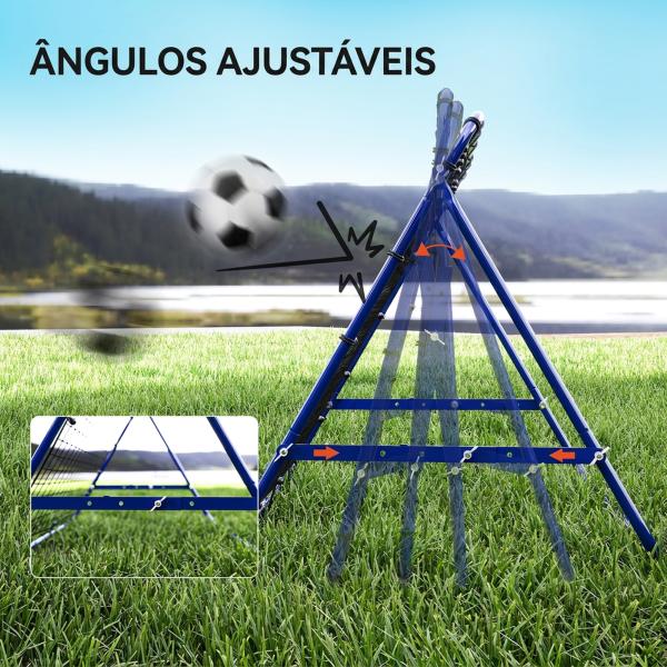 Rede de Ressalto para Futebol em Metal com Ângulo Ajustável e 20 Cordas Elásticas 96x80x96 cm Azul