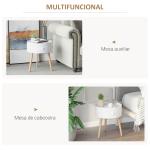 Mesa Apoio Redonda com 1 Gaveta Borda Elevada e 3 Pés de Madeira Estilo Moderno Ø38x45 cm Branco
