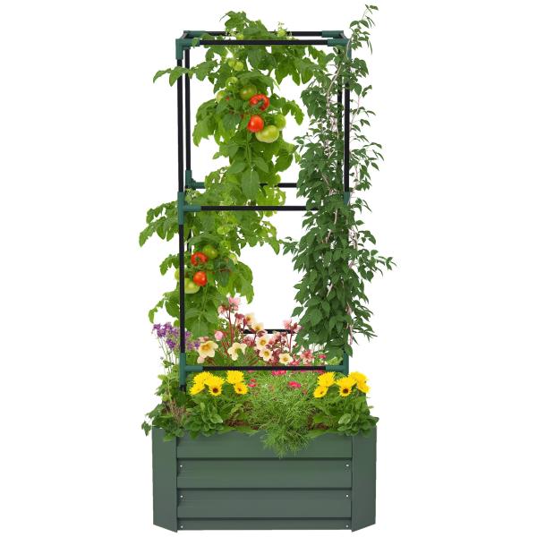 Floreira Grande com Treliça e Base Aberta para Plantas Trepadoras 61x61x140 cm Verde
