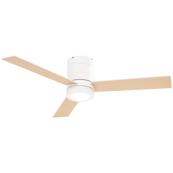 Ventoinha de Teto 48W com Luz LED Controle Remoto 3 Velocidades Temporizador 3 Lâminas de Madeira Ø112x25cm Branco