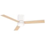 Ventoinha de Teto 48W com Luz LED Controle Remoto 3 Velocidades Temporizador 3 Lâminas de Madeira Ø112x25cm Branco