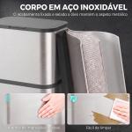 Caixote do Lixo 60 L em Aço Inoxidável, Estreito, com Suporte para Sacos, Tampa de Fecho Suave e Abertura por Toque, Prateado