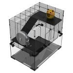 Gaiola para Hamster com Fundo de Vidro Plataformas Comedouro Bebedouro Casa Rampas e Roda de Exercício 60x40x54,5 cm Preto