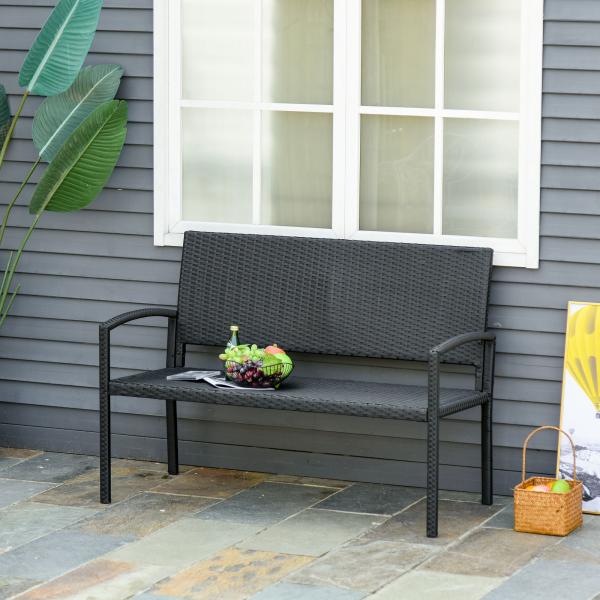 Banco Jardim Lounge Cadeira 2 Lugares Móveis para Jardim Exterior Terraço 2 Lugares Rattan Sintético Carga 320kg 122x60x87cm Estrutura Aço