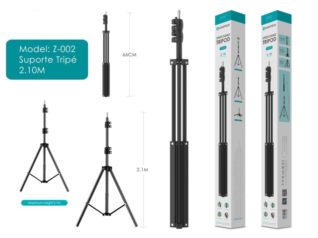 Tripé Profissional Ajustável Novoteck Z-002 - Extensível até 2.10m, Portátil e Estável, Ideal para Fotografia e Vídeo