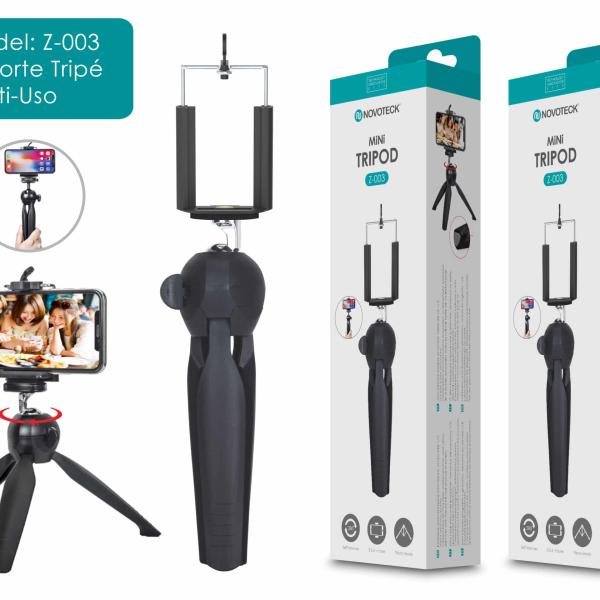 Mini Tripé Multi - Uso Novoteck Z - 003 - Versátil e Portátil para Smartphones, Ideal para Fotos e Vídeos