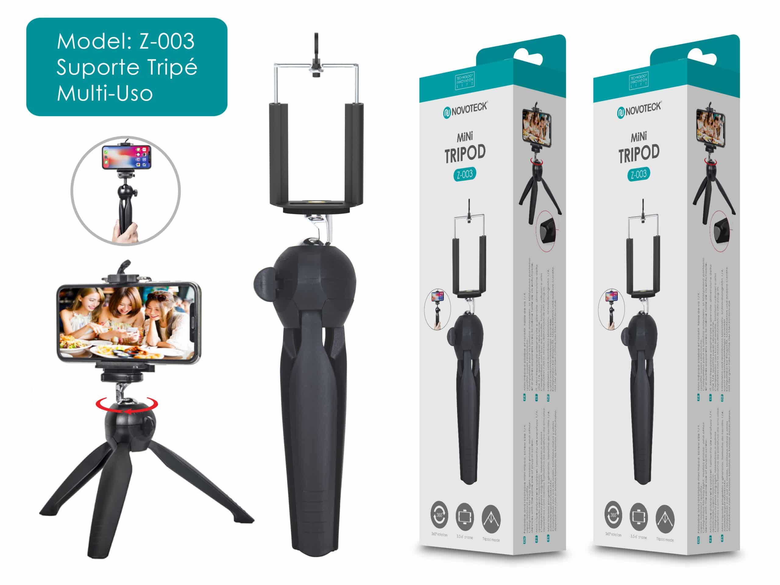 Mini Tripé Multi - Uso Novoteck Z - 003 - Versátil e Portátil para Smartphones, Ideal para Fotos e Vídeos