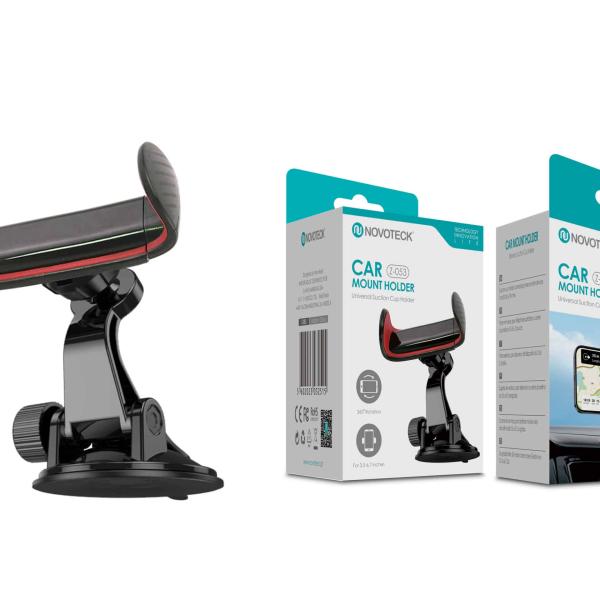 Suporte de Sucção Z - 053 para Carro – Rotação 360º, Ventosa de Alta Resistência, Design Elegante com Toques de Vermelho