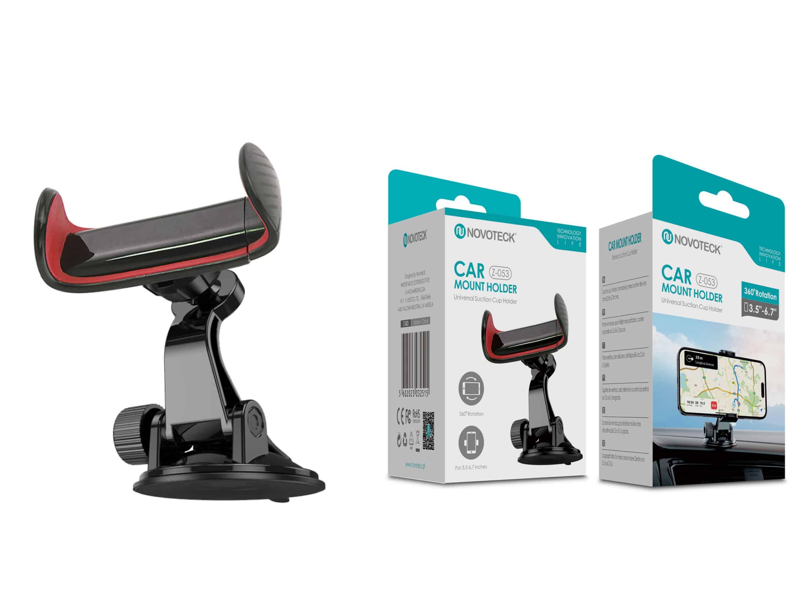 Suporte de Sucção Z - 053 para Carro – Rotação 360º, Ventosa de Alta Resistência, Design Elegante com Toques de Vermelho