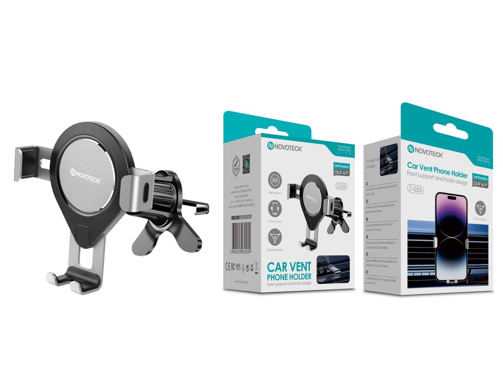 Suporte de Ventilação para Telemóvel Z-055 – Rotação 360º, Design com Gancho, para Telemóveis 3.5-6.7''