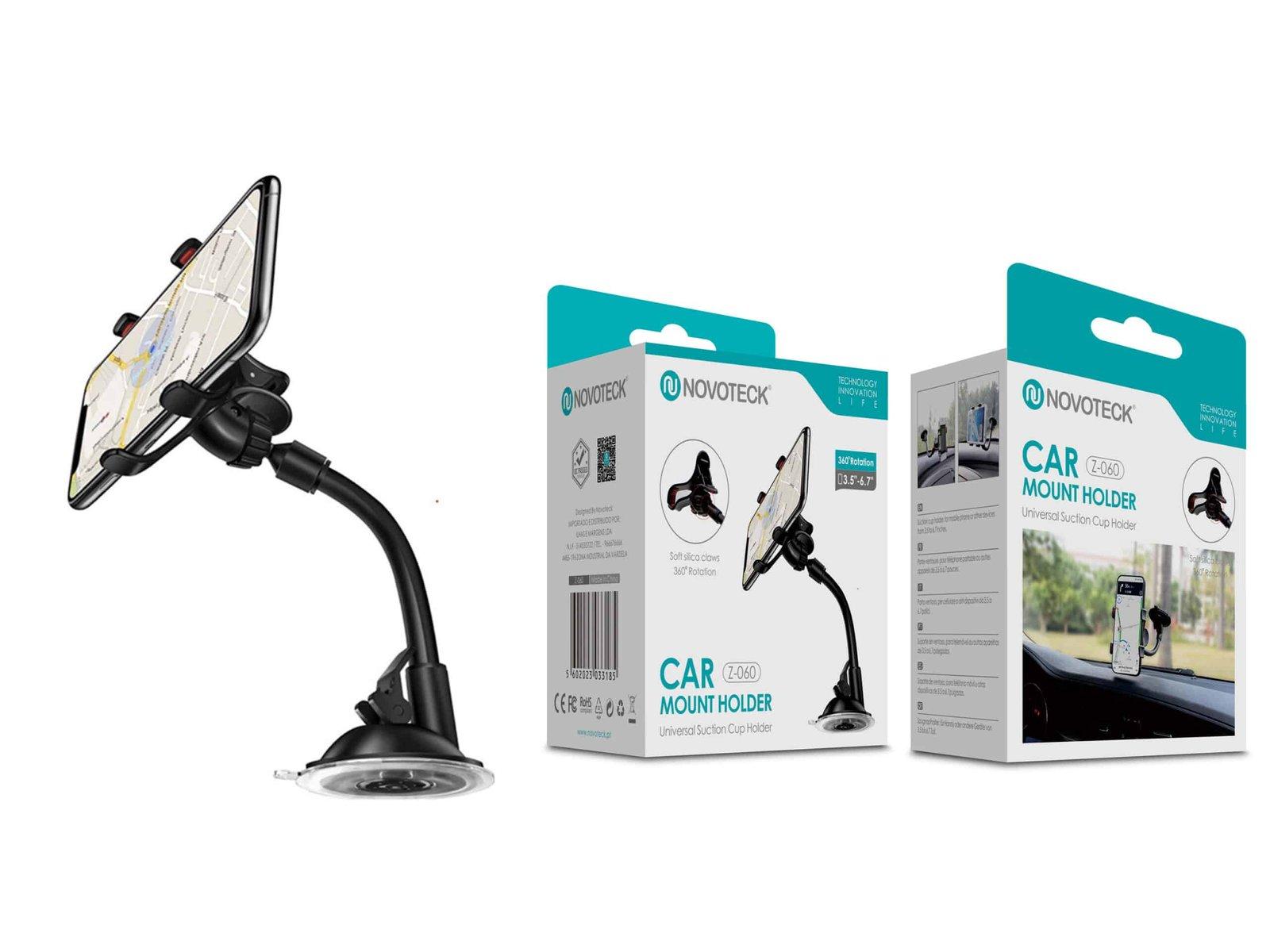 Suporte Flexível Z-060 para Carro com Ventosa e Braço Ajustável - Rotação 360° e Proteção de Silicone