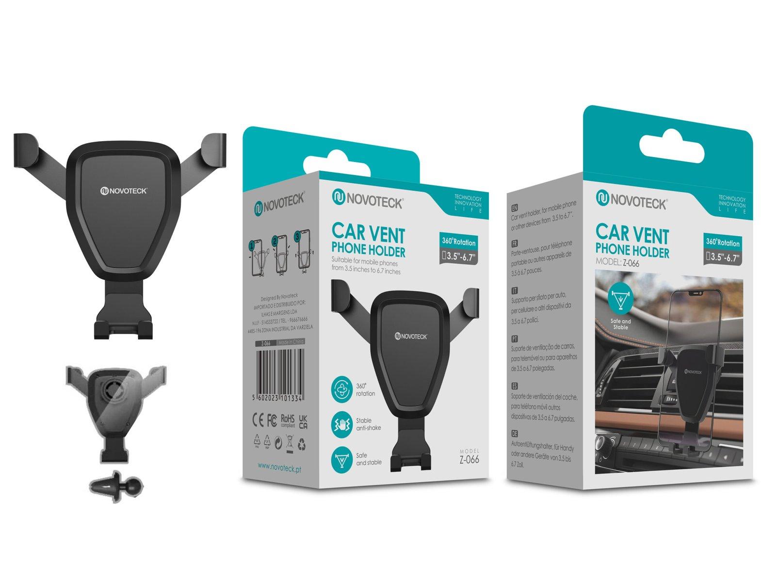 Suporte Universal de Ventilação para Carro NOVOTECK Z-066 - Rotação 360° e Compatibilidade Ampliada