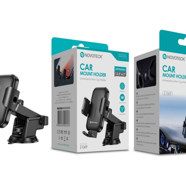 Suporte de Montagem de Sucção para Telemóvel NOVOTECK Z - 069 - Universal, Rotação 360º, para Dispositivos 3.5" - 6.7"