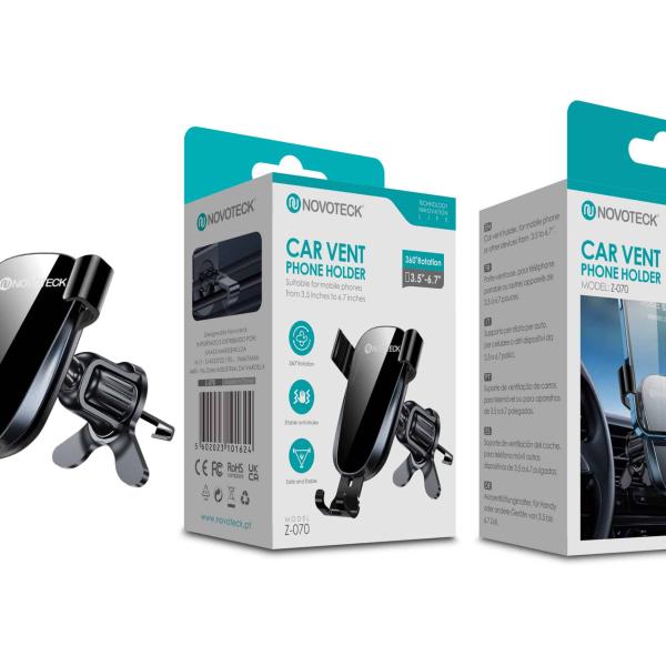 Suporte NOVOTECK Z - 070 para Ventilação de Carro - Universal, Rotação 360º, para Telemóveis 3.5" - 6.7"