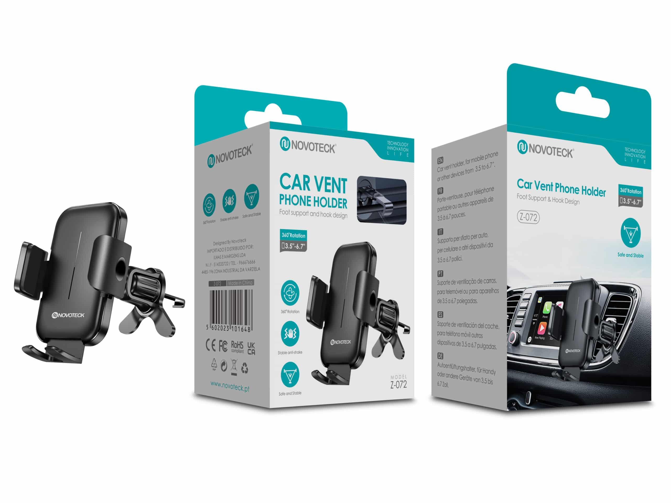 Suporte NOVOTECK Z - 072 para Saída de Ar do Carro - Universal, Rotação 360º, para Telemóveis de 3.5" - 6.7"