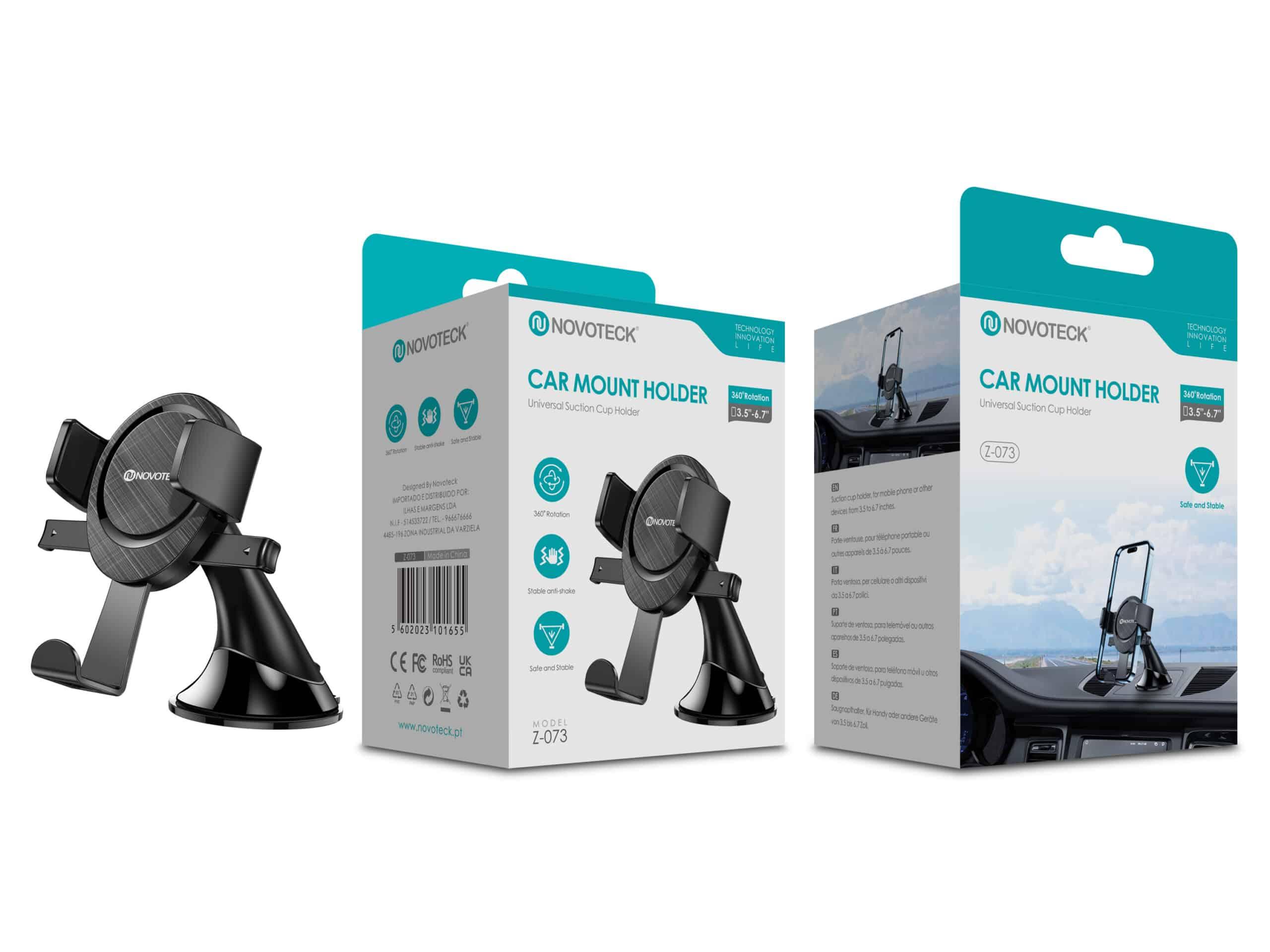 Suporte de Sucção Universal para Telemóvel NOVOTECK Z - 073 - Rotação 360º, para Dispositivos de 3.5" - 6.7"