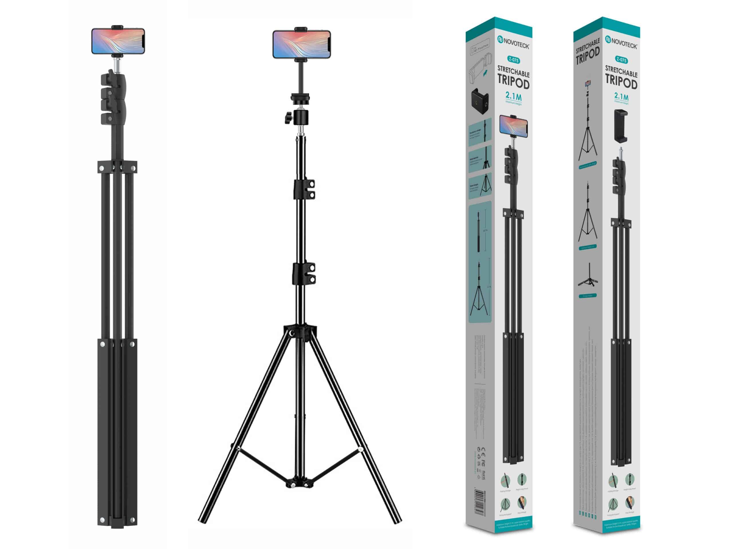 Tripé Extensível Novoteck Z - 075 – Ajustável até 2,1m, Universal, Portátil e Estável