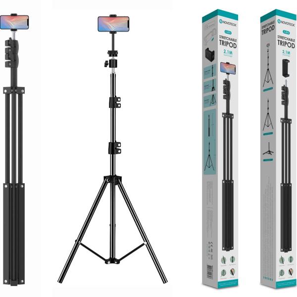 Tripé Extensível Novoteck Z-075– Ajustável até 2,1m, Universal, Portátil e Estável