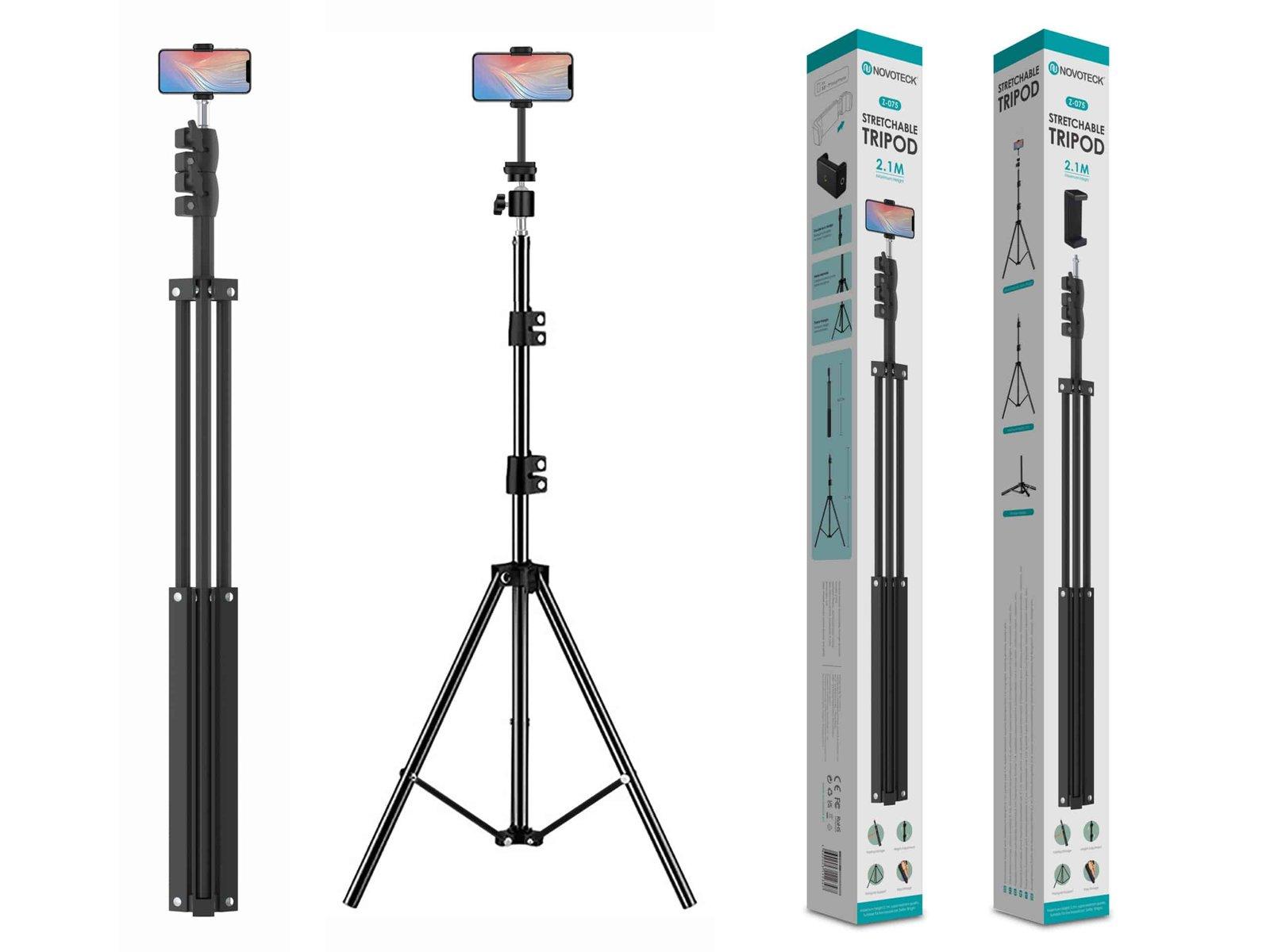 Tripé Extensível Novoteck Z-075– Ajustável até 2,1m, Universal, Portátil e Estável