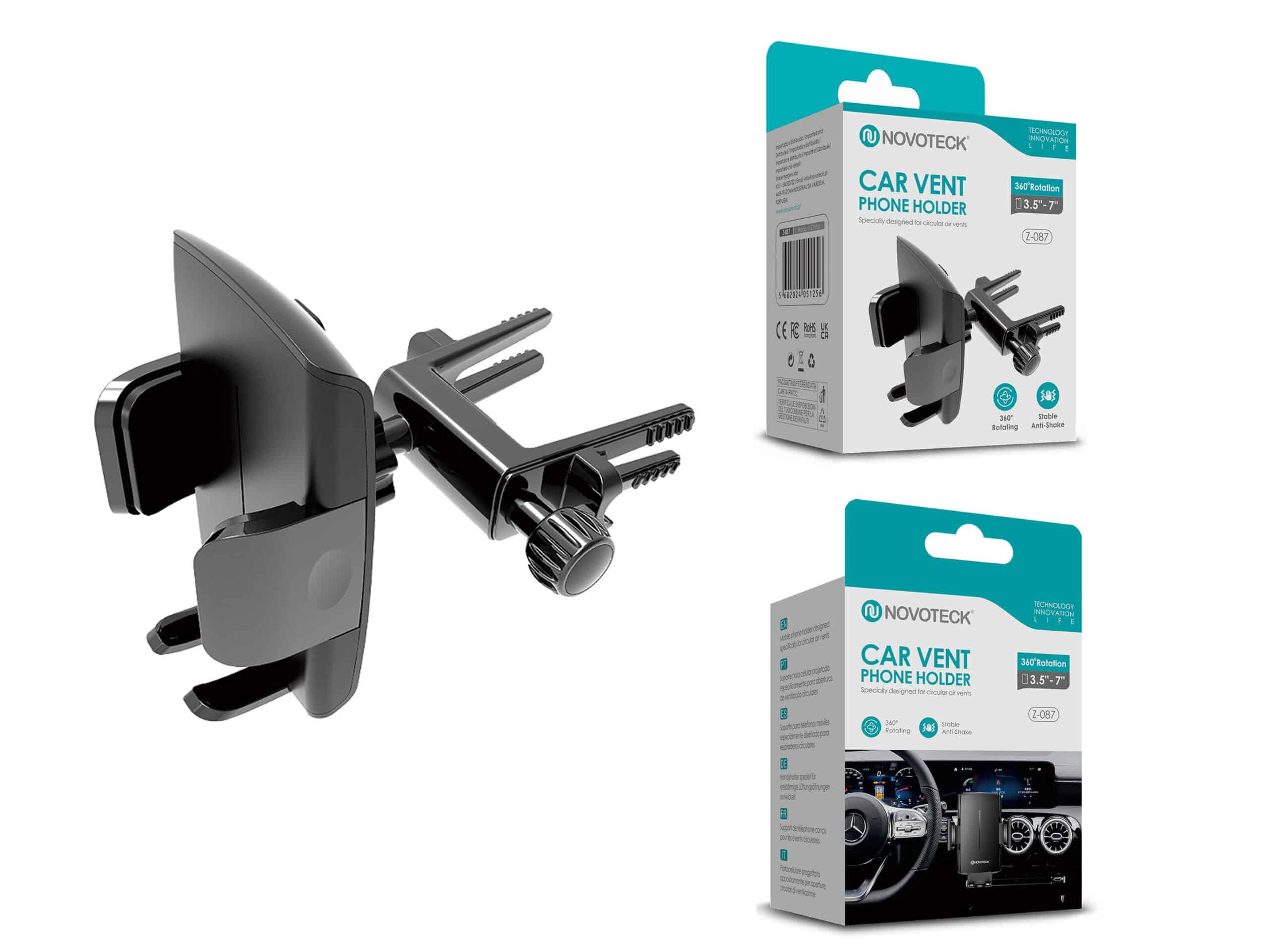 Suporte de Telemóvel para Saída de Ar com Presilha Ajustável – Rotação 360º para Telemóveis de 3,5'' a 7''Z - 087