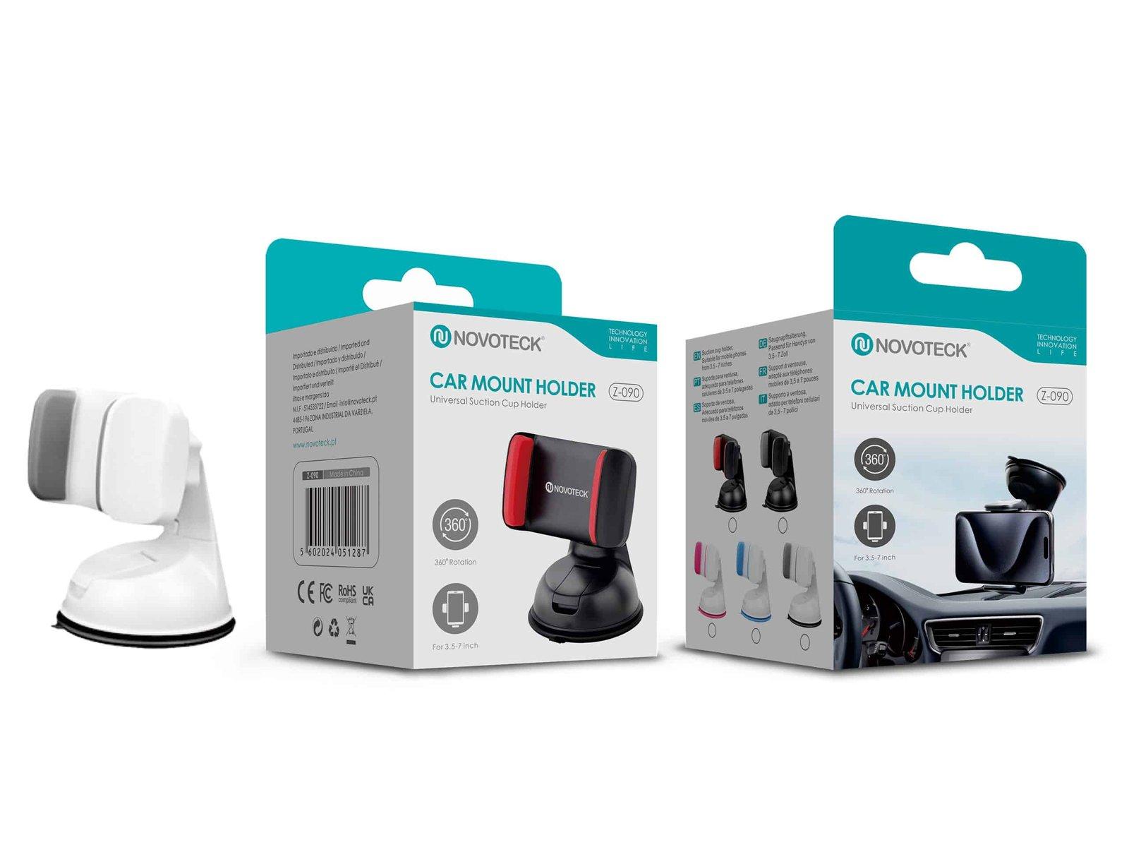 Suporte Universal para Telemóvel com Ventosa – Rotação 360º para Telemóveis de 3,5'' a 7''Z-090 Cinza Branco