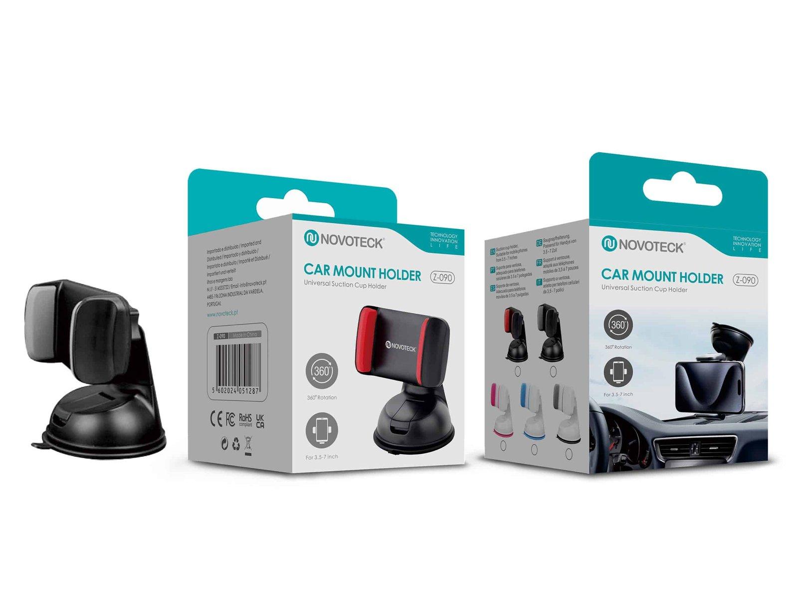 Suporte Universal para Telemóvel com Ventosa – Rotação 360º para Telemóveis de 3,5'' a 7''Z-090 Cinza Preto