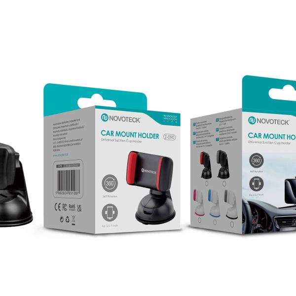 Suporte Universal para Telemóvel com Ventosa – Rotação 360º para Telemóveis de 3,5'' a 7''Z-090 Cinza Preto