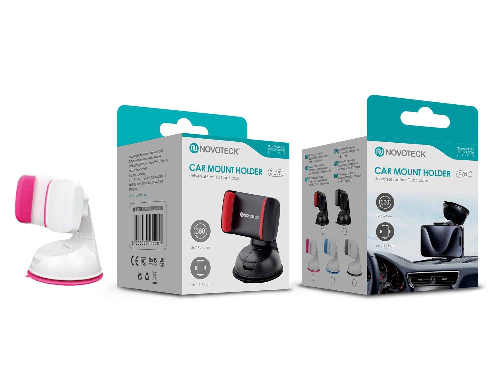 Suporte Universal para Telemóvel com Ventosa – Rotação 360º para Telemóveis de 3,5'' a 7''Z-090 Rosa Branco