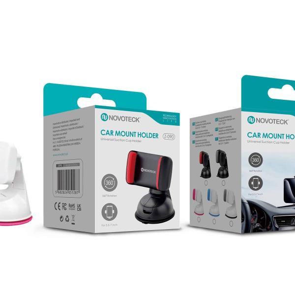 Suporte Universal para Telemóvel com Ventosa – Rotação 360º para Telemóveis de 3,5'' a 7''Z-090 Rosa Branco