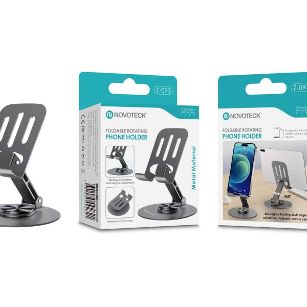 Suporte de Telemóvel Rotativo Dobrável NOVOTECK Z - 093 – Ajustável 360º em Metal para Smartphone e Tablet