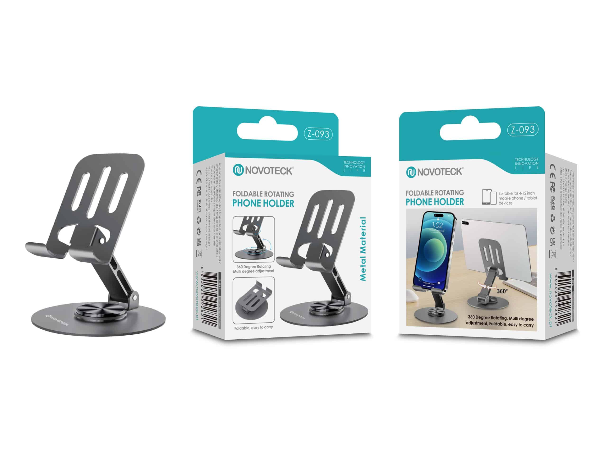 Suporte de Telemóvel Rotativo Dobrável NOVOTECK Z - 093 – Ajustável 360º em Metal para Smartphone e Tablet