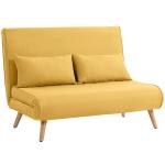 Sofá - Cama de 2 Lugares Dobrável Estofado em Linho com Encosto Ajustável em 5 Posições e 2 Almofadas Amarelo