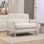 Sofá de 2 Lugares Estofado em Veludo Sofá de Sala de Estar Moderno com Apoio para os Braços e 114x71x82 cm Beige