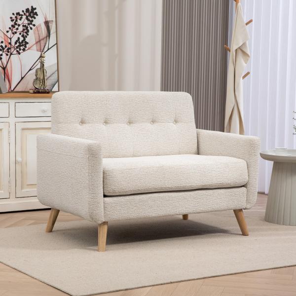 Sofá de 2 Lugares Estofado em Veludo Sofá de Sala de Estar Moderno com Apoio para os Braços e 114x71x82 cm Beige