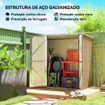Abrigo de Jardim Exterior Metálico 1,37 m² 163x89x163 cm com Telhado Inclinado, Portas com Fecho e Luvas Castanho