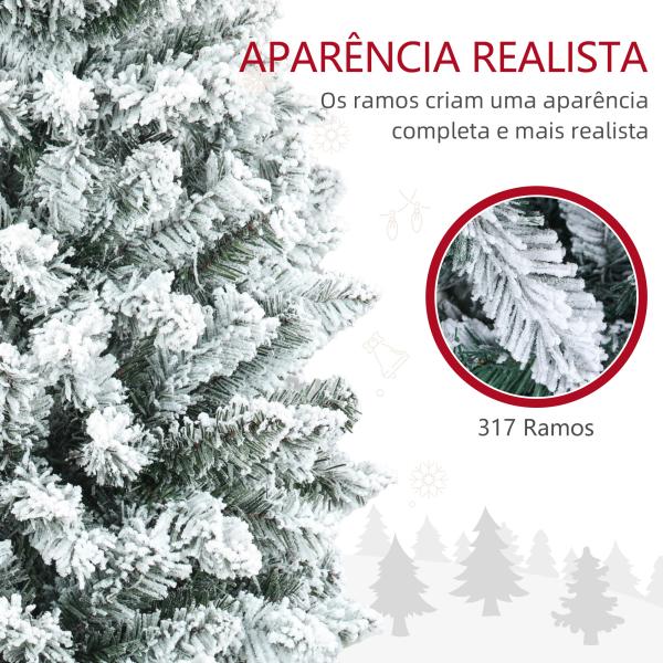 Árvore de Natal Artificial Coberta de Neve 150 cm com 317 Ramos e Suporte de Metal Árvore Natalícia para Sala Interior Verde